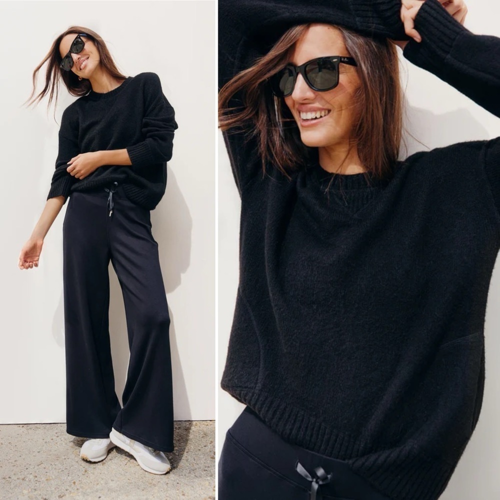 Tuckernuck Faris Pullover Sweater Womens XL Comfy Cozy Black Minimalist Chic NWT
